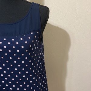 Loft navy with pink squares mixed media swing blouse